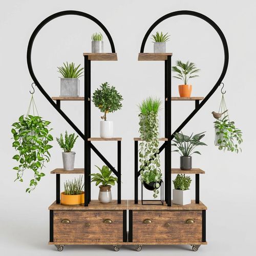 Walmokid Heart-Shaped 5-Tier Plant Stand 2 Pack in rustic brown