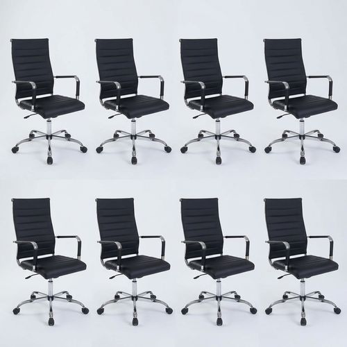 Walmokid Office Desk Chair Set of 8 in black leather