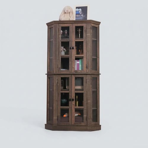 Walmokid Farmhouse Corner Curio Cabinet 67 inches in rustic brown