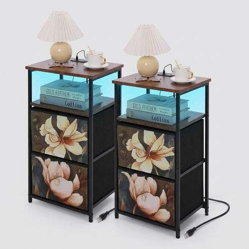 Walmokid Nightstand Set of 2 with LED and Charging Station