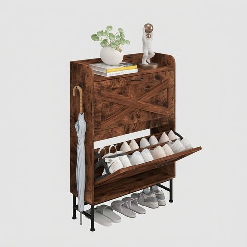 Walmokid Shoe Storage Cabinet with Flip Drawers in rustic brown