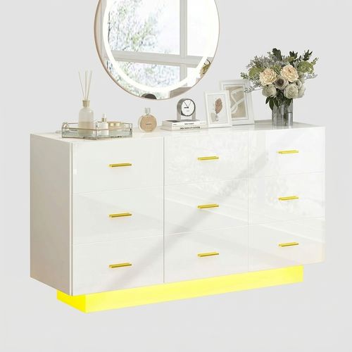 Walmokid 9 Drawer LED Dresser in white