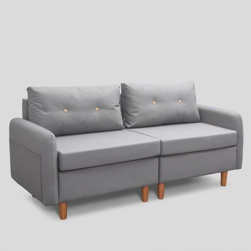 Walmokid 70 inch PU Leather Loveseat Sofa in grey