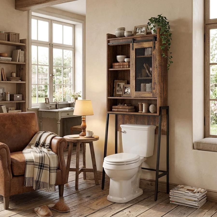 Over-Toilet Cabinet in a rustic bathroom